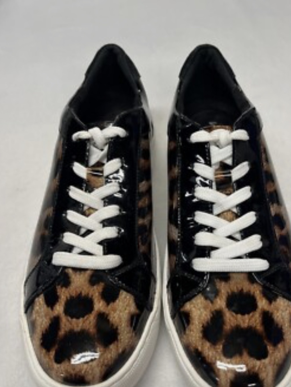Vaneli Leopard-Print Patent Low-Top Sneakers in Black, Brown & White